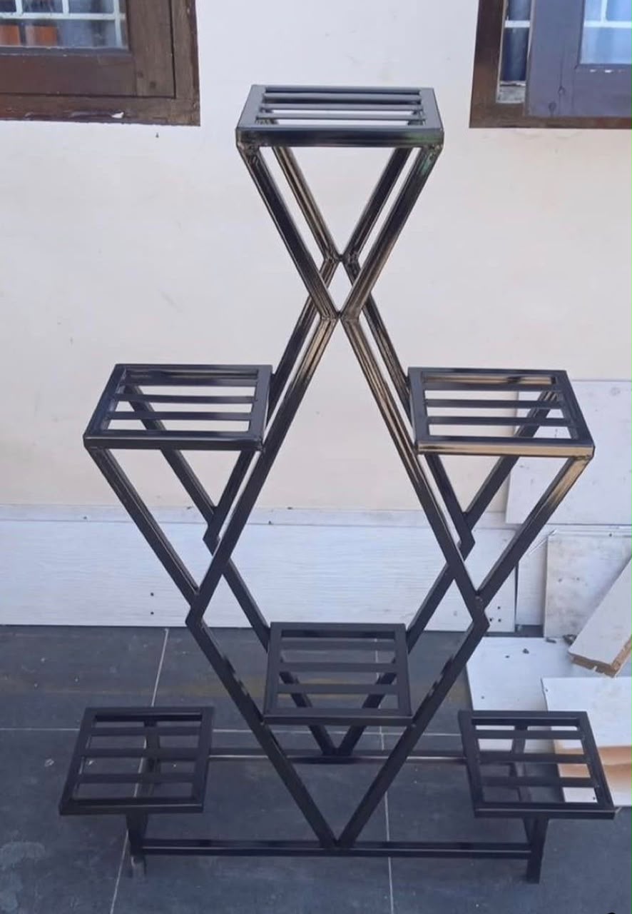 Black geometric multi-tier plant stand